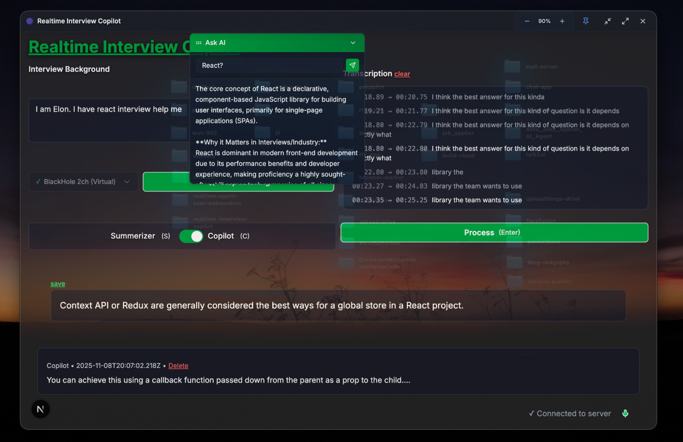 Realtime Interview Copilot Desktop Screenshot